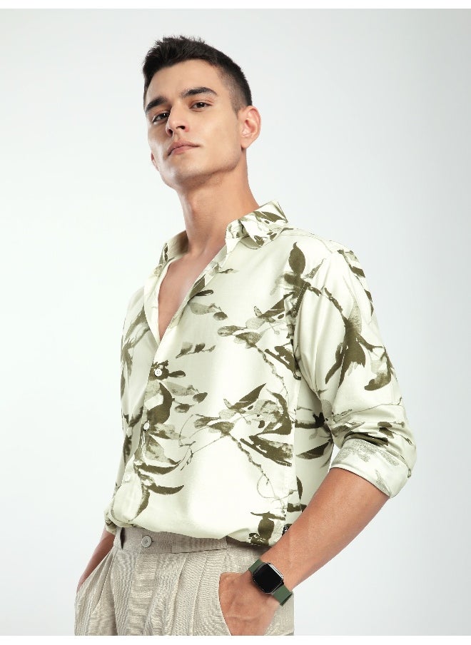 Beyoung Off White Abstract Floral Printed Shirt  - Image 3