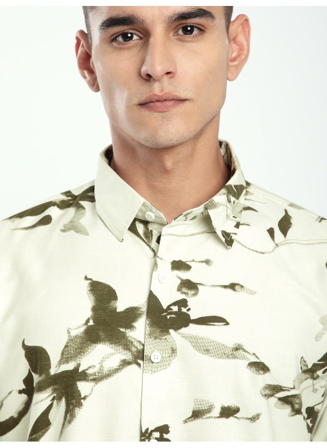 Beyoung Off White Abstract Floral Printed Shirt  - Image 4