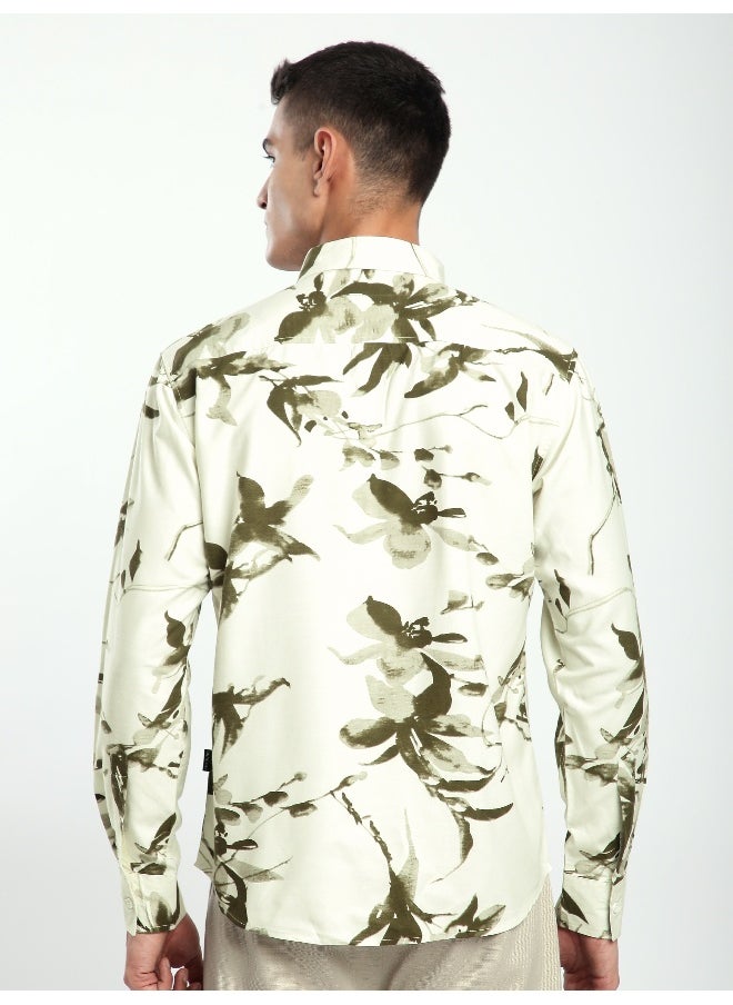 Beyoung Off White Abstract Floral Printed Shirt  - Image 2