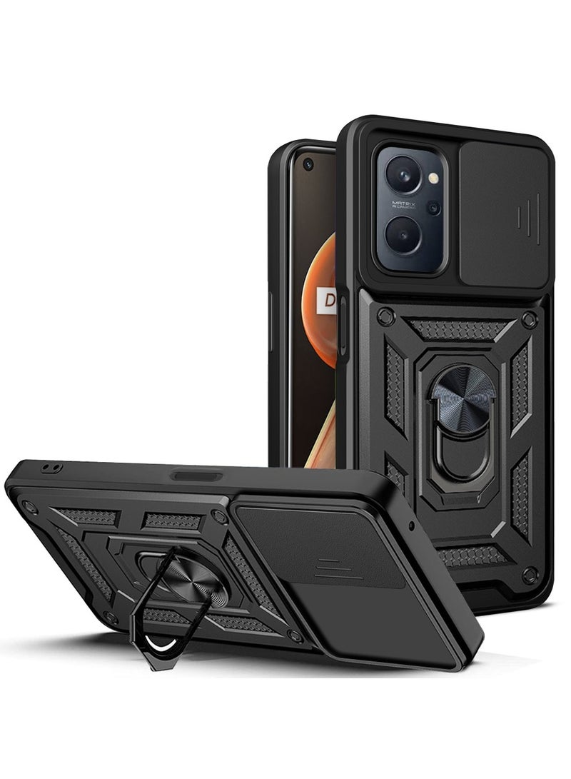 Case Cover Shockproof Windows Protective Case with Camera Protection and Metal Ring Compatible with Oppo A76 4G / Realme 9i 4G / A36 / A96 4G (Black) - Image 1