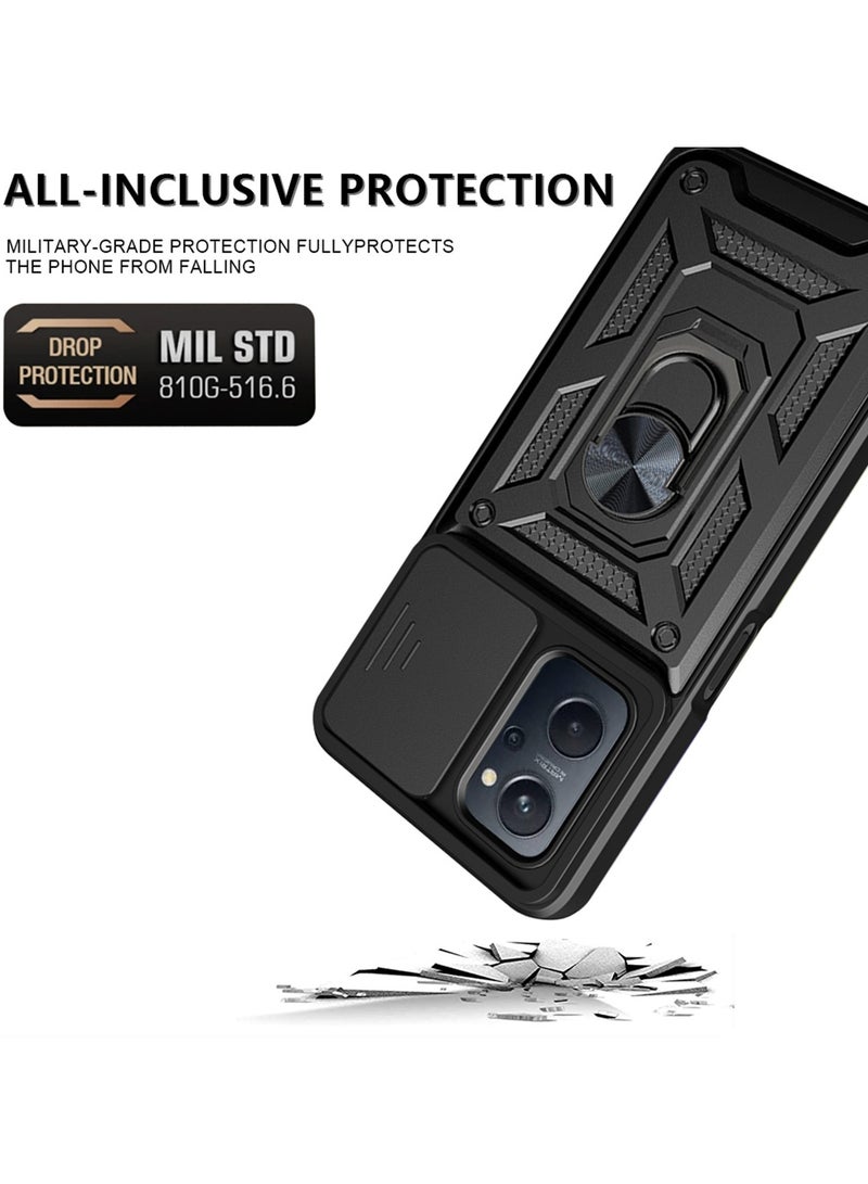 Case Cover Shockproof Windows Protective Case with Camera Protection and Metal Ring Compatible with Oppo A76 4G / Realme 9i 4G / A36 / A96 4G (Black) - Image 2