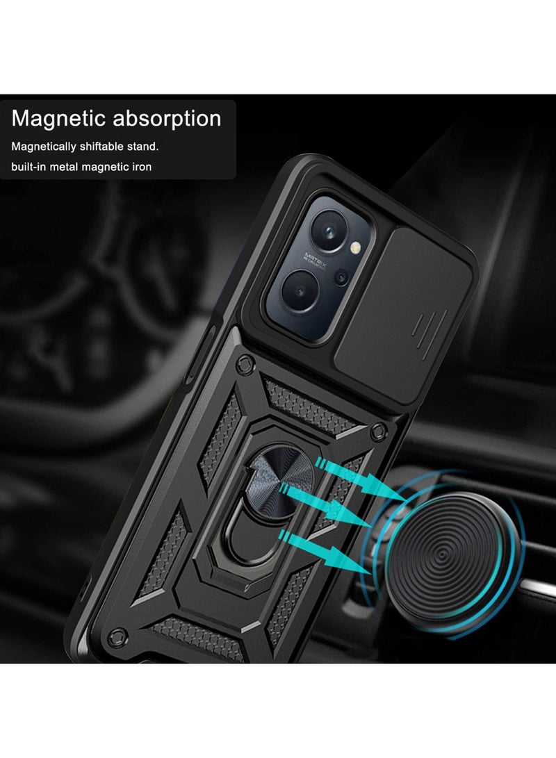 Case Cover Shockproof Windows Protective Case with Camera Protection and Metal Ring Compatible with Oppo A76 4G / Realme 9i 4G / A36 / A96 4G (Black) - Image 3