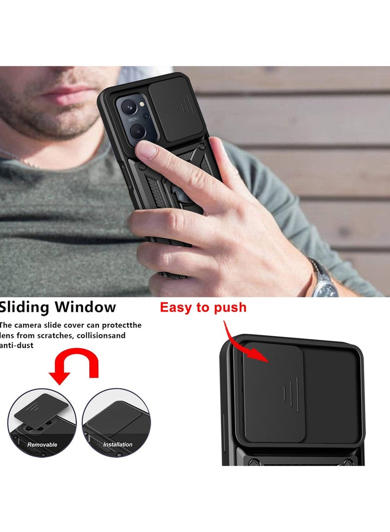 Case Cover Shockproof Windows Protective Case with Camera Protection and Metal Ring Compatible with Oppo A76 4G / Realme 9i 4G / A36 / A96 4G (Black) - Image 4