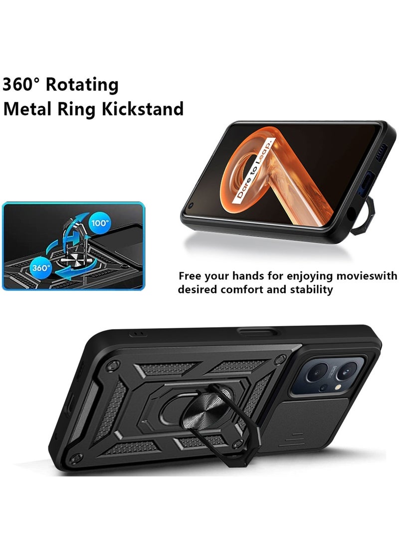 Case Cover Shockproof Windows Protective Case with Camera Protection and Metal Ring Compatible with Oppo A76 4G / Realme 9i 4G / A36 / A96 4G (Black) - Image 5