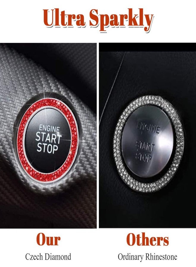 ToBeQueen Red Push Start Button Cover Ring, Interior Crystal Diamond Rhinestone Engine Start Ring Emblem Sticker, Red Glitter Car Accessories for Women, Red - Image 3