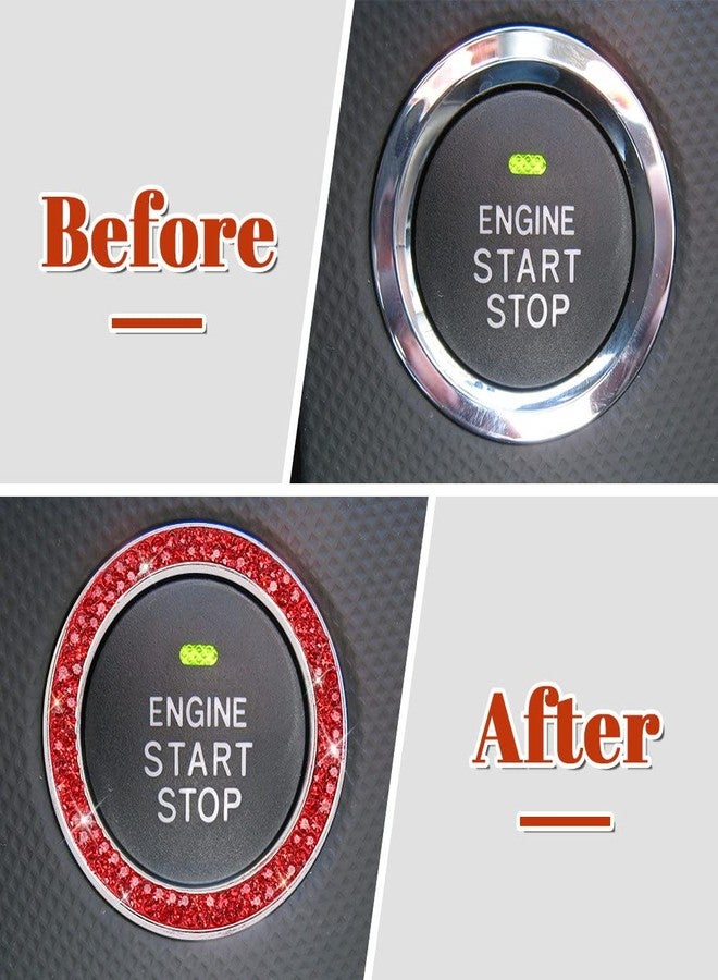 ToBeQueen Red Push Start Button Cover Ring, Interior Crystal Diamond Rhinestone Engine Start Ring Emblem Sticker, Red Glitter Car Accessories for Women, Red - Image 2