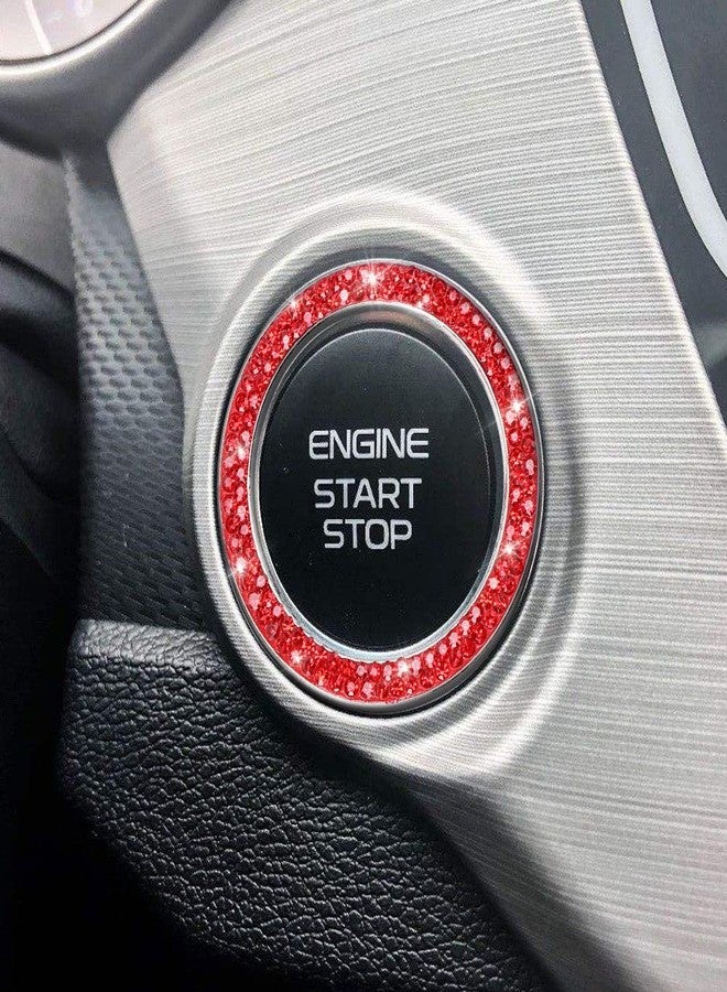 ToBeQueen Red Push Start Button Cover Ring, Interior Crystal Diamond Rhinestone Engine Start Ring Emblem Sticker, Red Glitter Car Accessories for Women, Red - Image 5