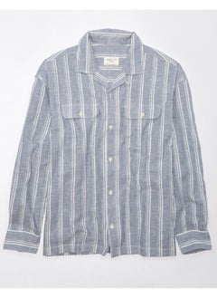 American Eagle Linen-Blend Mechanic Regular Fit  Striped Shirt  - Image 3