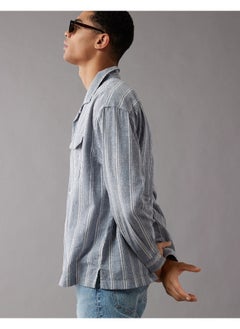 American Eagle Linen-Blend Mechanic Regular Fit  Striped Shirt  - Image 1