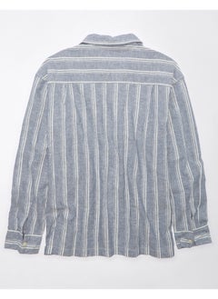 American Eagle Linen-Blend Mechanic Regular Fit  Striped Shirt  - Image 4