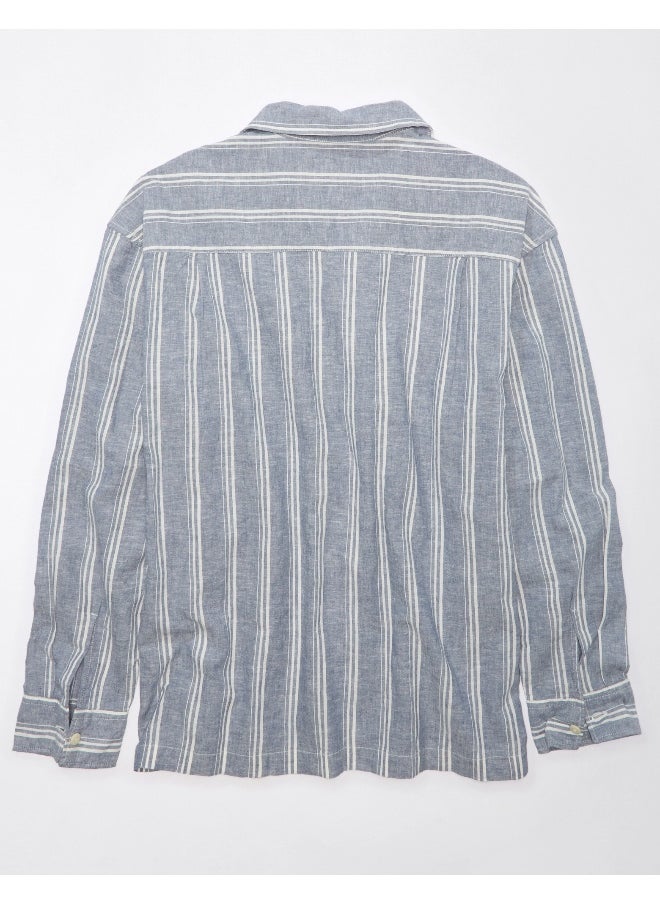 American Eagle Linen-Blend Mechanic Regular Fit  Striped Shirt  - Image 4