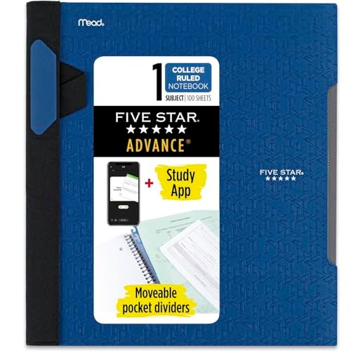Five Star Advance Spiral Notebook + Study App, 1 Subject, College Ruled Paper, 8-1/2" x 11", 100 Sheets, Spiral Guard, Movable Tabbed Dividers, Color Selected For You, 1 Count (06322) - Image 1