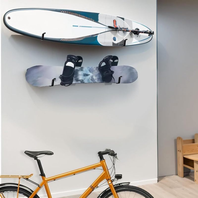 Snowboard Wall Mount: Black 30 Lb Heavy-duty Steel, Soft Felt Pads - Easy Installation, Minimalist Design for Home Garage, Bedroom, Office Storage & Display - Image 4