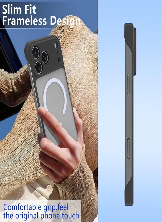 أوميو جراب Omio المغناطيسي النحيف لهاتف iPhone Pro متوافق مع MagSafe، شفاف غير لامع، تصميم فائق النحافة بدون إطار مع حلقة إصبع لحماية كاملة للكاميرا، مناسب للرجال والنساء، لون أسود تيتانيوم - Image 2