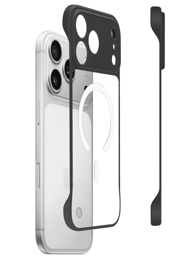 أوميو جراب Omio المغناطيسي النحيف لهاتف iPhone Pro متوافق مع MagSafe، شفاف غير لامع، تصميم فائق النحافة بدون إطار مع حلقة إصبع لحماية كاملة للكاميرا، مناسب للرجال والنساء، لون أسود تيتانيوم - Image 1