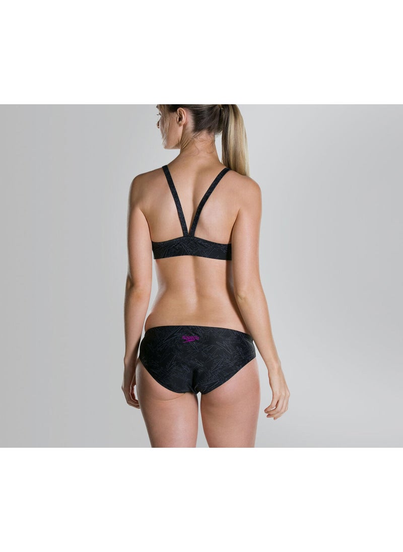 speedo Women Boom Allover Two Piece Swimsuit, Black and Grey  - Image 2