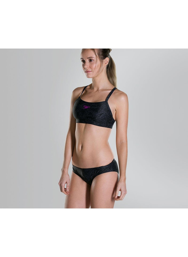 speedo Women Boom Allover Two Piece Swimsuit, Black and Grey  - Image 3
