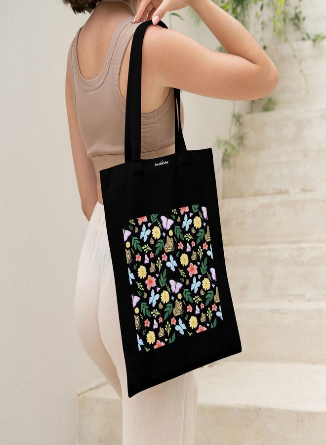 TrendoPrint Eco-Friendly Printed Black Tote Bag 14 x 16 inch with Makeup Pouch for College, Shopping and Travelling (TB32) - Image 5