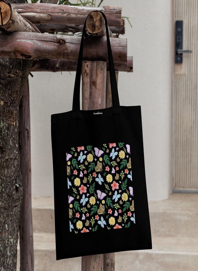 TrendoPrint Eco-Friendly Printed Black Tote Bag 14 x 16 inch with Makeup Pouch for College, Shopping and Travelling (TB32) - Image 4
