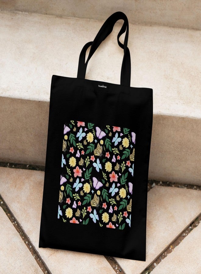 TrendoPrint Eco-Friendly Printed Black Tote Bag 14 x 16 inch with Makeup Pouch for College, Shopping and Travelling (TB32) - Image 2
