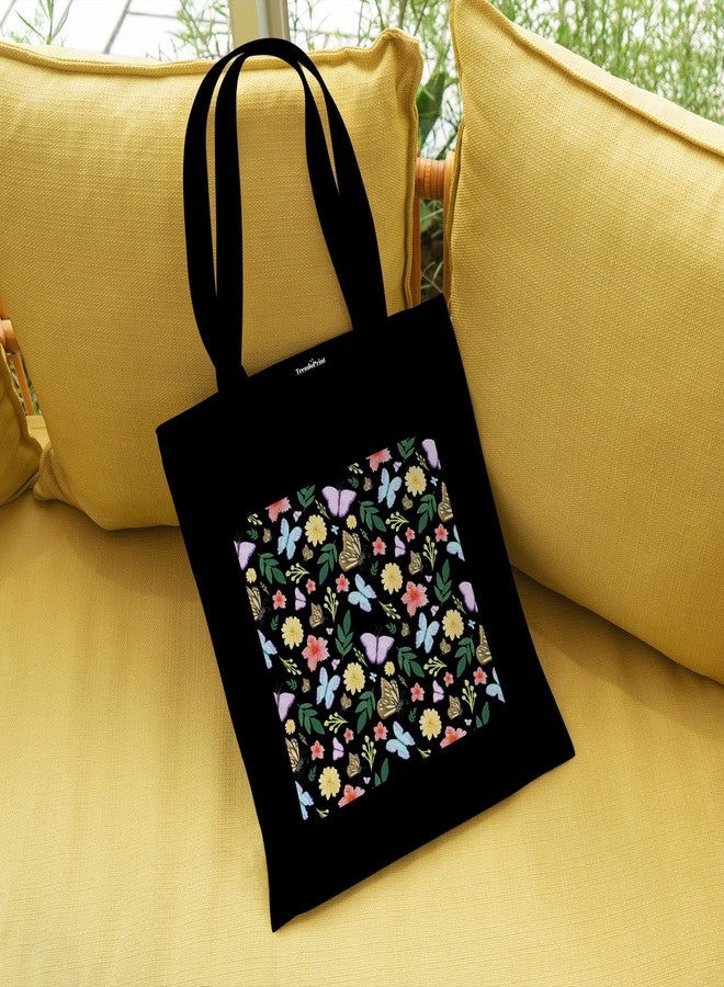 TrendoPrint Eco-Friendly Printed Black Tote Bag 14 x 16 inch with Makeup Pouch for College, Shopping and Travelling (TB32) - Image 3