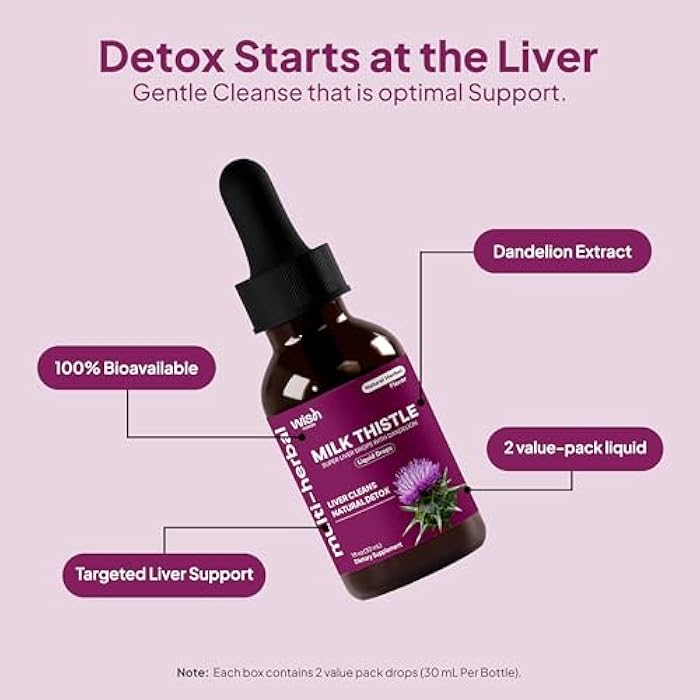 Wish Fusion Milk Thistle Drops with Dandelion Root Extract Super Liver Drops Organic Liver Support Supplement Liquid, Silymarin Milk Thistle Supplement for Liver Cleanse Detox & Repair, 30ml x 2 Pack - Image 2