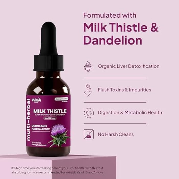 Wish Fusion Milk Thistle Drops with Dandelion Root Extract Super Liver Drops Organic Liver Support Supplement Liquid, Silymarin Milk Thistle Supplement for Liver Cleanse Detox & Repair, 30ml x 2 Pack - Image 3