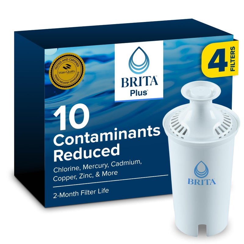 Brita BritaPlus Replacement Water Filter for Pitchers and Dispensers WQA NSFANSI Certified Reduces 2x More Contaminants vs Standard Brita Reduces Chlorine Zinc Copper Mercury More 4 Filters - Image 2