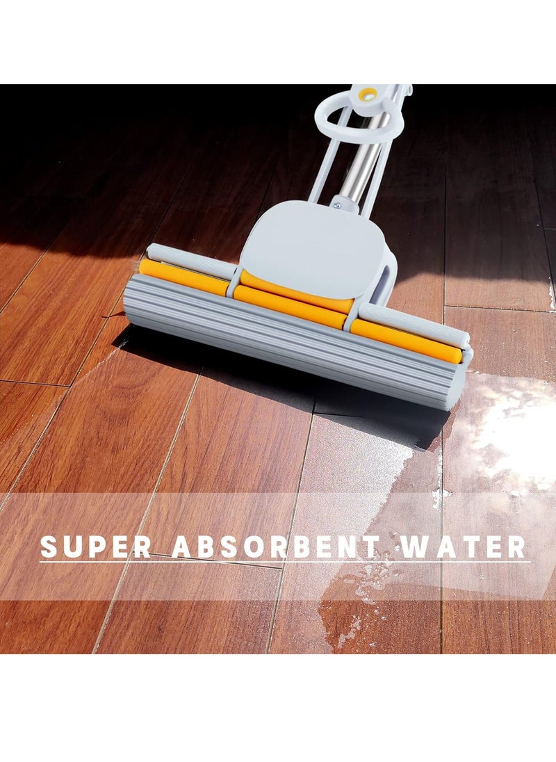 KASTWAVE - Sponge Mops 49" Long Handle 15" Head with 2 Pads, Self-Squeeze Sponge Mops, Strong Absorbent Sponge Mop, Hand Mop, for Floor Cleaning Squeeze with Wringer - Image 1