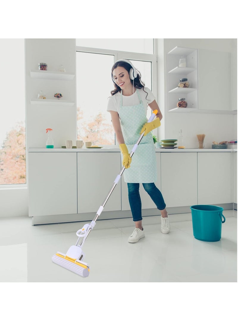 KASTWAVE - Sponge Mops 49" Long Handle 15" Head with 2 Pads, Self-Squeeze Sponge Mops, Strong Absorbent Sponge Mop, Hand Mop, for Floor Cleaning Squeeze with Wringer - Image 1
