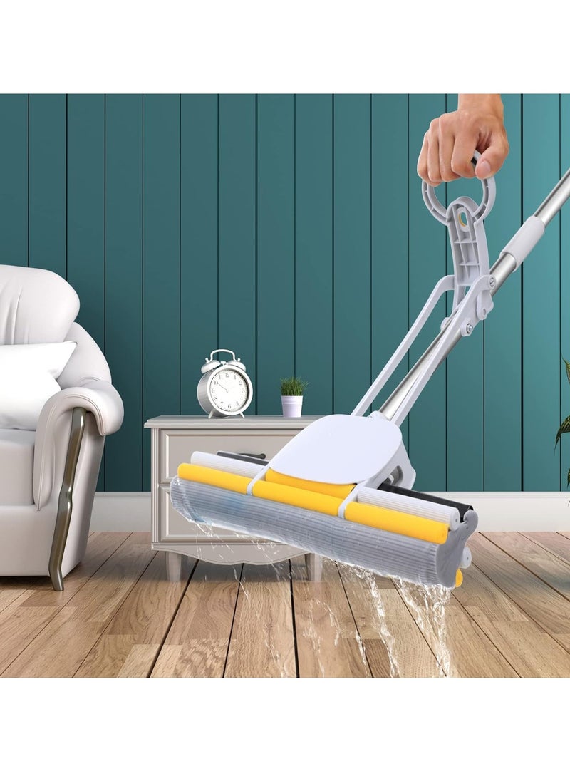 KASTWAVE - Sponge Mops 49" Long Handle 15" Head with 2 Pads, Self-Squeeze Sponge Mops, Strong Absorbent Sponge Mop, Hand Mop, for Floor Cleaning Squeeze with Wringer - Image 1