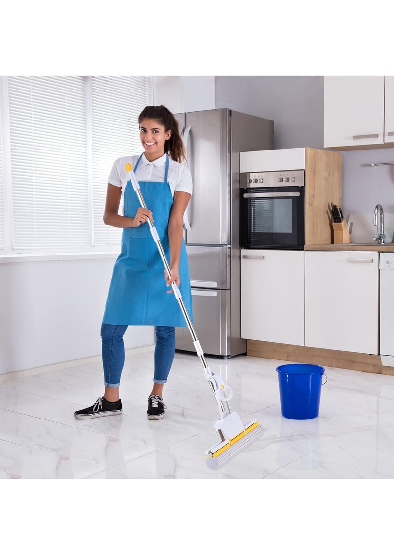 KASTWAVE - Sponge Mops 49" Long Handle 15" Head with 2 Pads, Self-Squeeze Sponge Mops, Strong Absorbent Sponge Mop, Hand Mop, for Floor Cleaning Squeeze with Wringer - Image 1