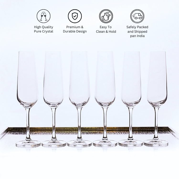 SIGNATURE HOME DECOR STUDIO SIGNATURE HOME DECOR STUDIO Bohemia Pure Crystal Strix Champagne Flutes Set of 6 200 ML Perfect for Weddings Parties Special Occasions Lightweight Dishwasher Safe Durable - Image 2