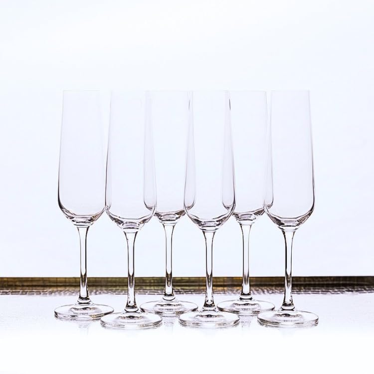 SIGNATURE HOME DECOR STUDIO SIGNATURE HOME DECOR STUDIO Bohemia Pure Crystal Strix Champagne Flutes Set of 6 200 ML Perfect for Weddings Parties Special Occasions Lightweight Dishwasher Safe Durable - Image 1