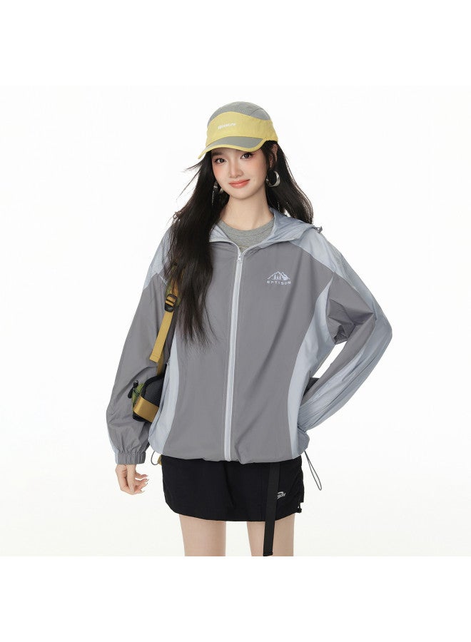 EPTISON women's Sun Protection Shirt - 2025 Summer New Loose Fit Color-blocking Hooded Casual Outdoor Thin Jacket - Image 3