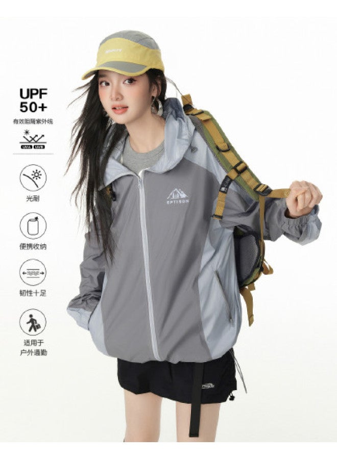 EPTISON women's Sun Protection Shirt - 2025 Summer New Loose Fit Color-blocking Hooded Casual Outdoor Thin Jacket - Image 1