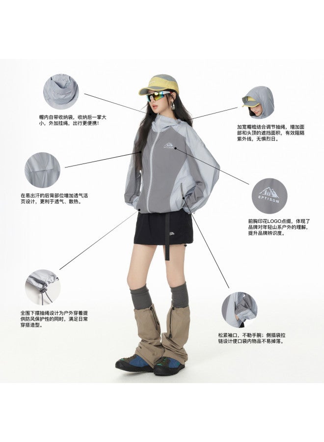 EPTISON women's Sun Protection Shirt - 2025 Summer New Loose Fit Color-blocking Hooded Casual Outdoor Thin Jacket - Image 4