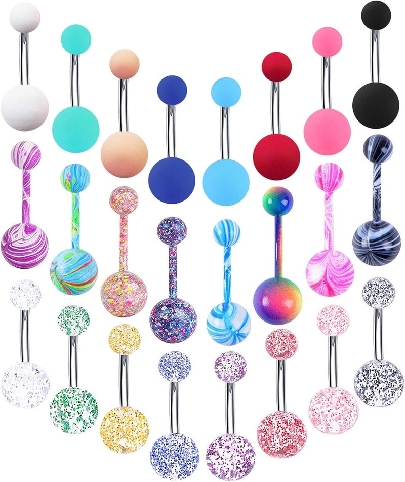 EVELICAL 24-50Pcs 14G Stainless Steel Belly Button Rings for Women CZ Screw Navel Bars Body Piercing Jewelry - Image 1