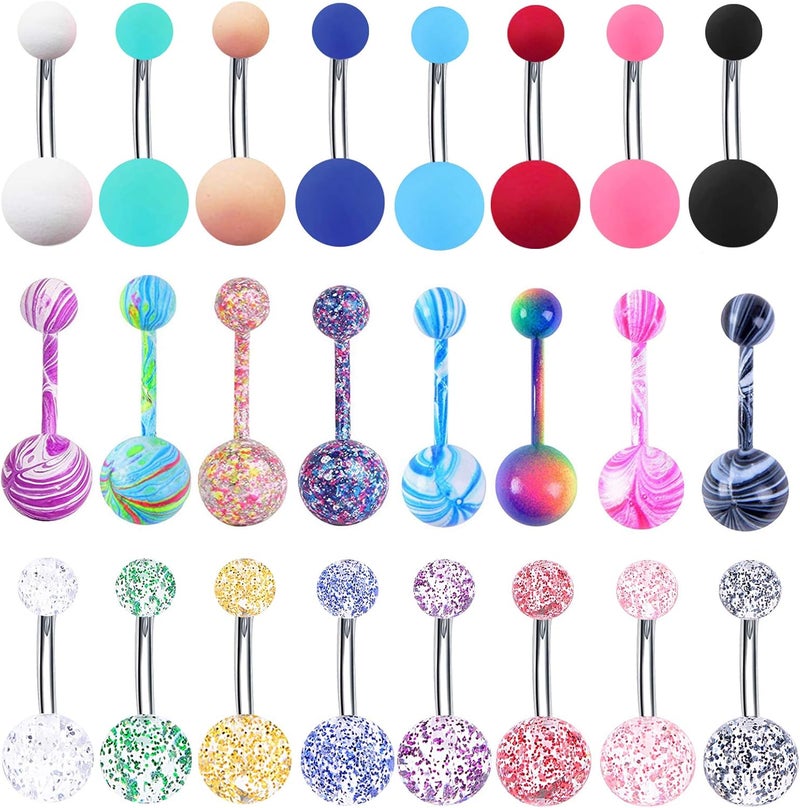 EVELICAL 24-50Pcs 14G Stainless Steel Belly Button Rings for Women CZ Screw Navel Bars Body Piercing Jewelry - Image 2