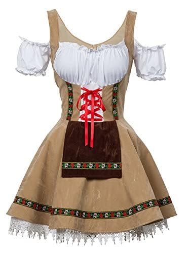 COSWE Women's German Dirndl Dress Off Shoulder Oktoberfest Beer Girl Costume (Apricot, XX-Large) - Image 1
