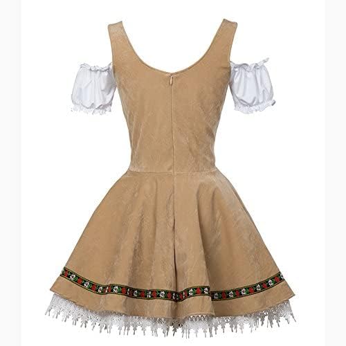COSWE Women's German Dirndl Dress Off Shoulder Oktoberfest Beer Girl Costume (Apricot, XX-Large) - Image 2