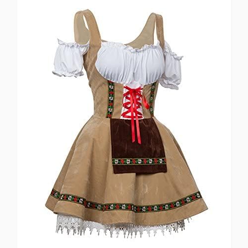 COSWE Women's German Dirndl Dress Off Shoulder Oktoberfest Beer Girl Costume (Apricot, XX-Large) - Image 3