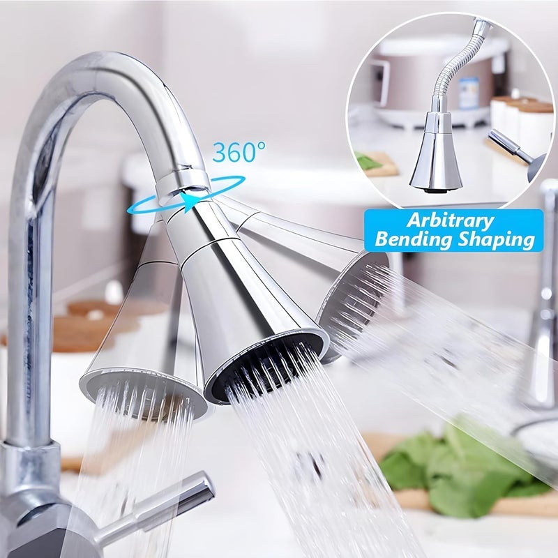 Dhyankeshwer Kitchen Water Faucet Aerator 3 Modes Universal Adjustable Splash Bubbler Water Saving Filter Shower Head Nozzle Tap Connector Faucet E Long Silver FAUCET_F head - Image 5