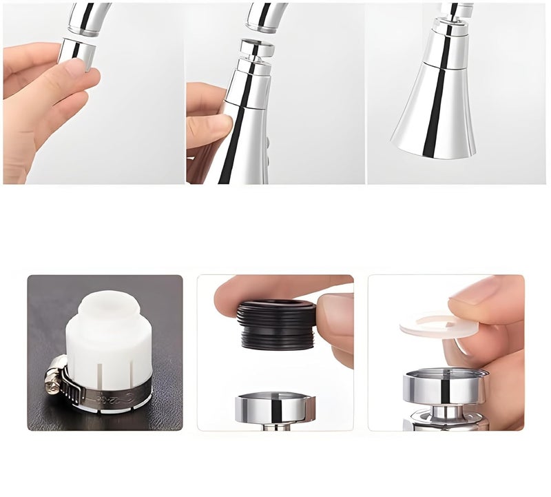 Dhyankeshwer Kitchen Water Faucet Aerator 3 Modes Universal Adjustable Splash Bubbler Water Saving Filter Shower Head Nozzle Tap Connector Faucet E Long Silver FAUCET_F head - Image 3