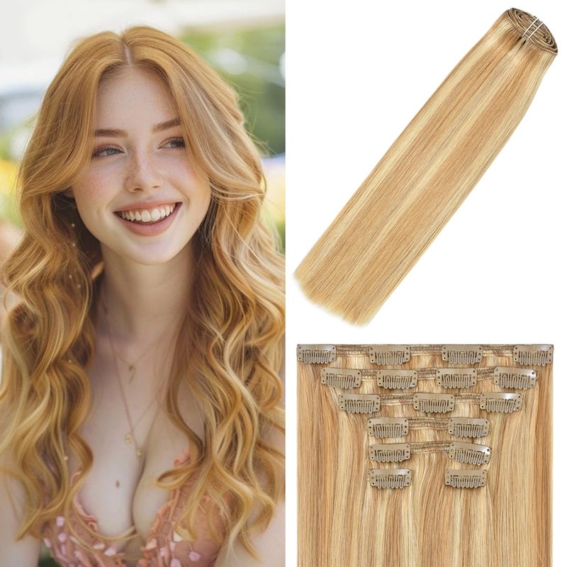 WindTouch Clip in Hair Extensions Balayage Ombre Highlight Mixed Bleach Blonde Hair Extensions 27P613 120g 20Inch 7PCS