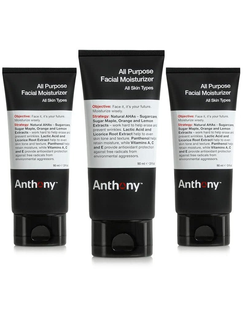 Anthony Anthony All-Purpose Facial Moisturizer for Men, Hydrating Lotion for Dry Skin, Lightweight, Non-Comedogenic, Anti-Aging Formula, 3 Fl Oz, Pack of 3  - Image 1