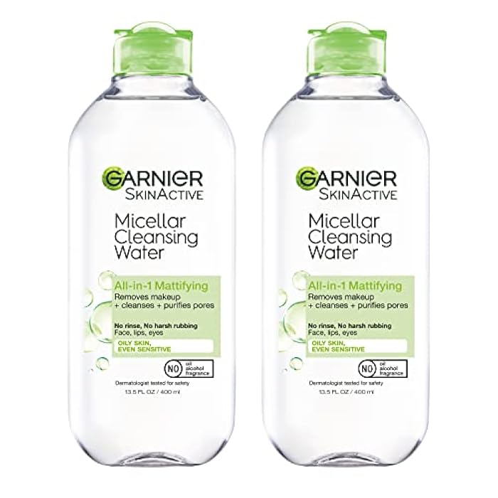 Garnier Micellar Water for Oily Skin, Facial Cleanser & Makeup Remover, Mattifying, For All Skin Types, Vegan, Cruelty Free, 13.5 Fl Oz (400mL), 2 Count - Image 1