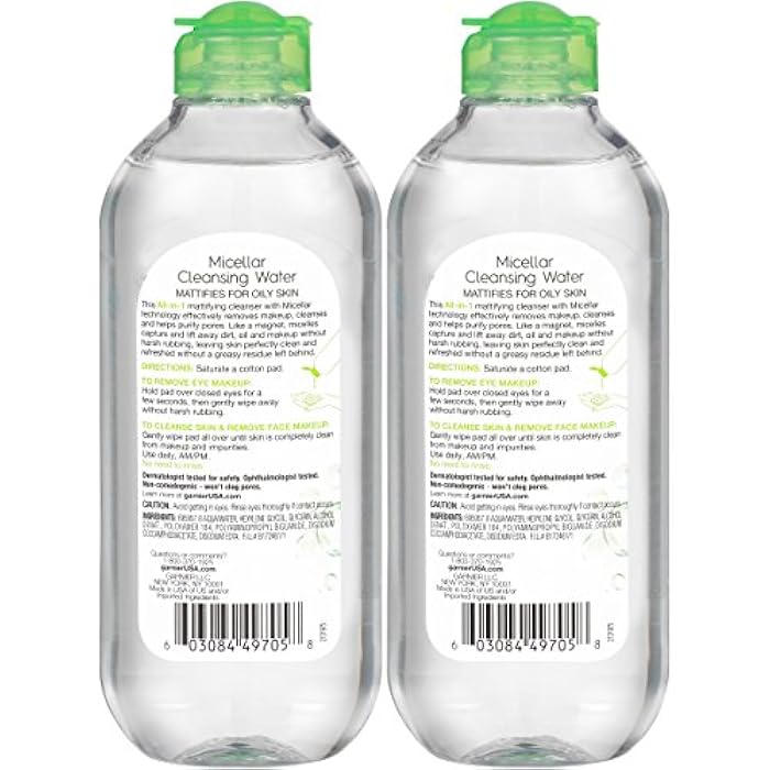 Garnier Micellar Water for Oily Skin, Facial Cleanser & Makeup Remover, Mattifying, For All Skin Types, Vegan, Cruelty Free, 13.5 Fl Oz (400mL), 2 Count - Image 2