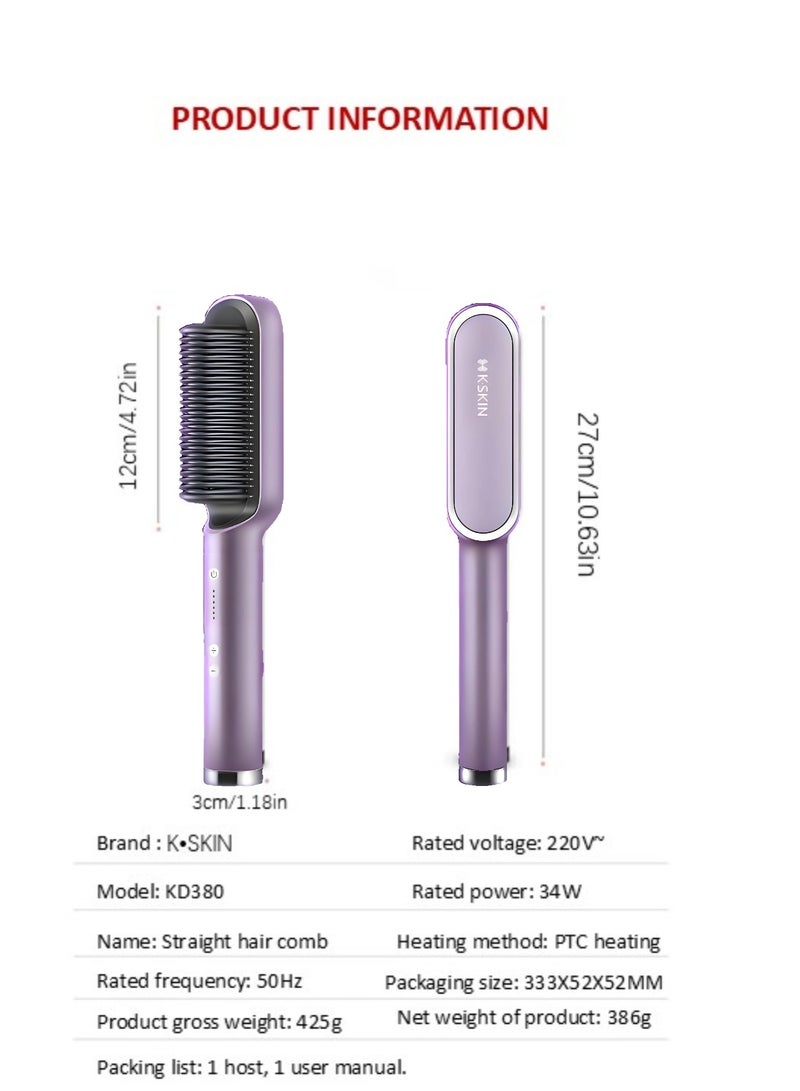 K.SKIN Hair Straightener Or curly  hair Brush With Tempreature Control dual-use comb, PTC ceramic heating, 30 second rapid heating(Purple) - Image 1