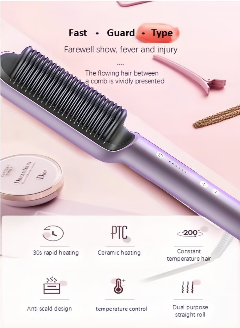 K.SKIN Hair Straightener Or curly  hair Brush With Tempreature Control dual-use comb, PTC ceramic heating, 30 second rapid heating(Purple) - Image 5